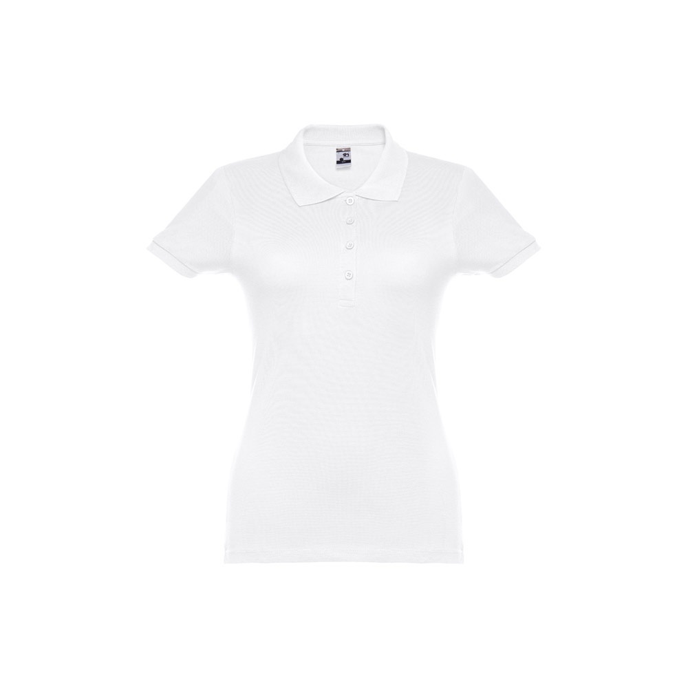THC EVE WH. Polo cintado para senhora de manga curta em algodão cardado