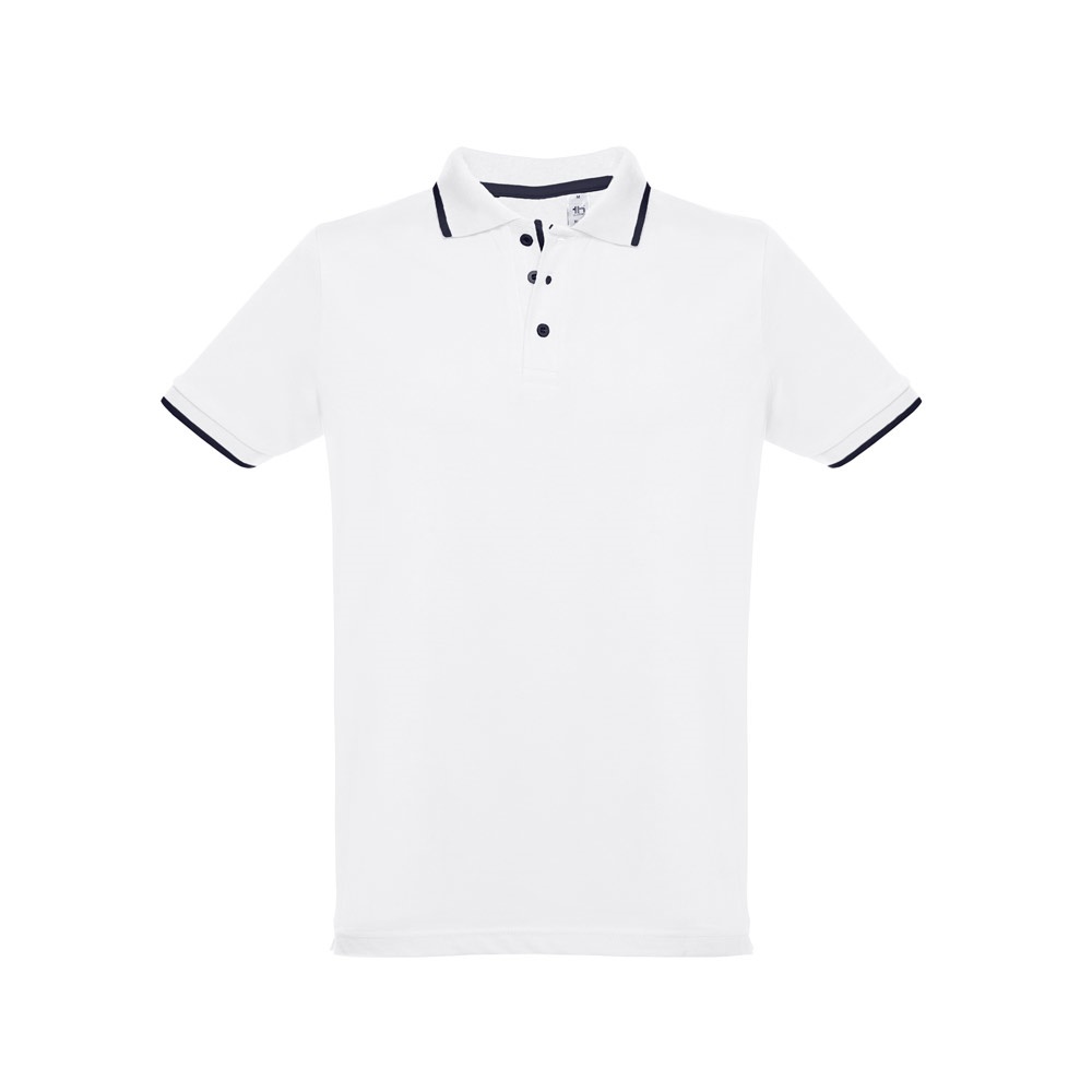 THC ROME WH. Polo en coton bicolore pour homme. Couleur blanche