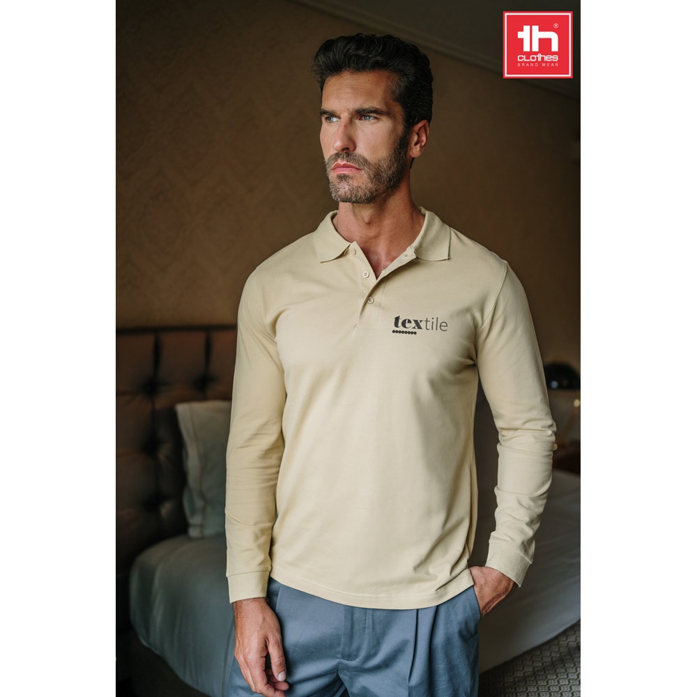 THC BERN. Polo de manga comprida para homem em algodão cardado