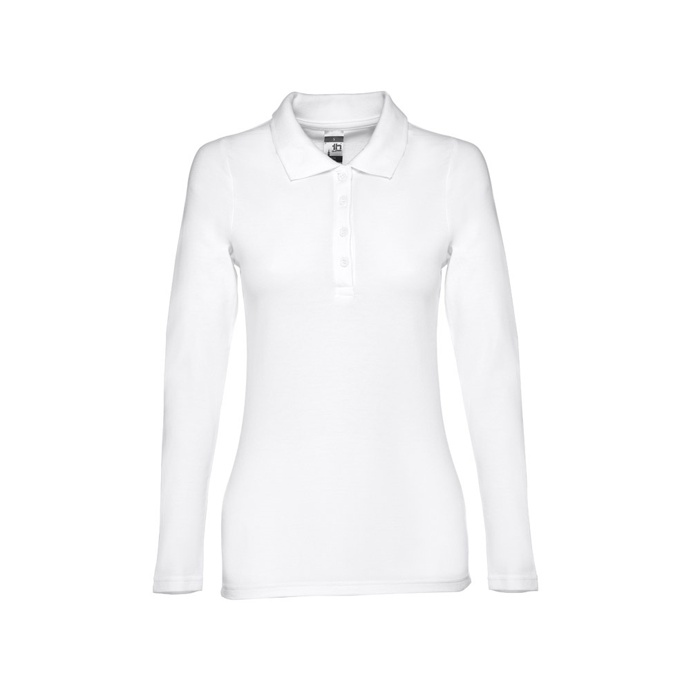 THC BERN WOMEN WH. Polo de manga comprida para senhora em algodão cardado