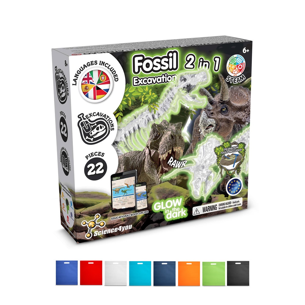 2 in 1 Fossil Excavation Kit IV. Jeu éducatif livré avec un sac cadeau en non-tissé (80 g/m²)