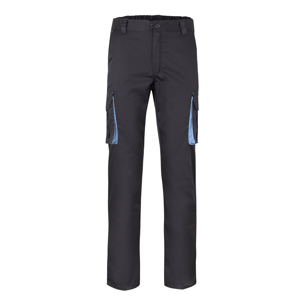 VL FIDES. Calças stretch bicolor multibolsos (240g/m²), em algodão (46%), EME (38%) e poliéster (16%)