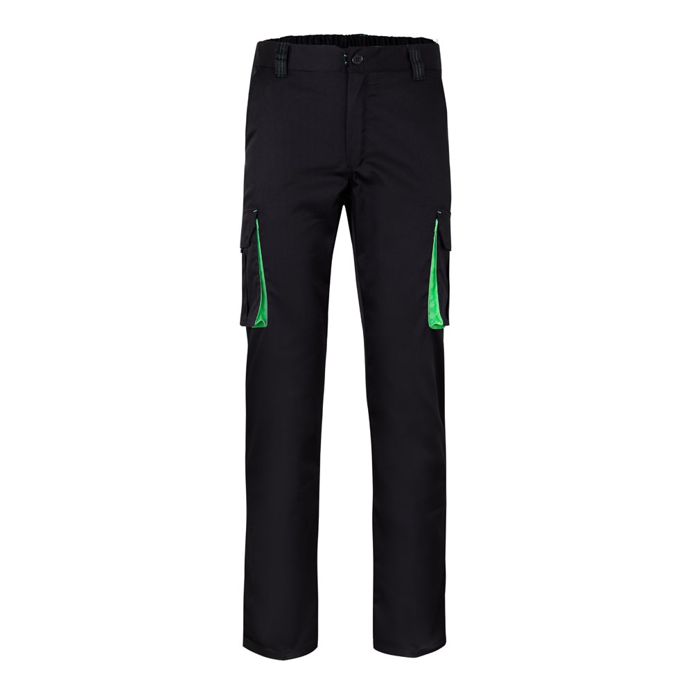 VL FIDES. Calças stretch bicolor multibolsos (240g/m²), em algodão (46%), EME (38%) e poliéster (16%)
