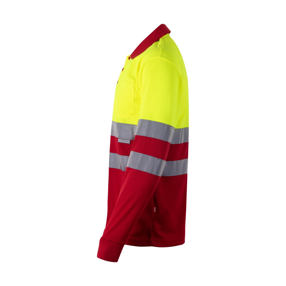 VL VULCAN. Polo bicolore (160g/m²) à manches longues, en polyester (100%)