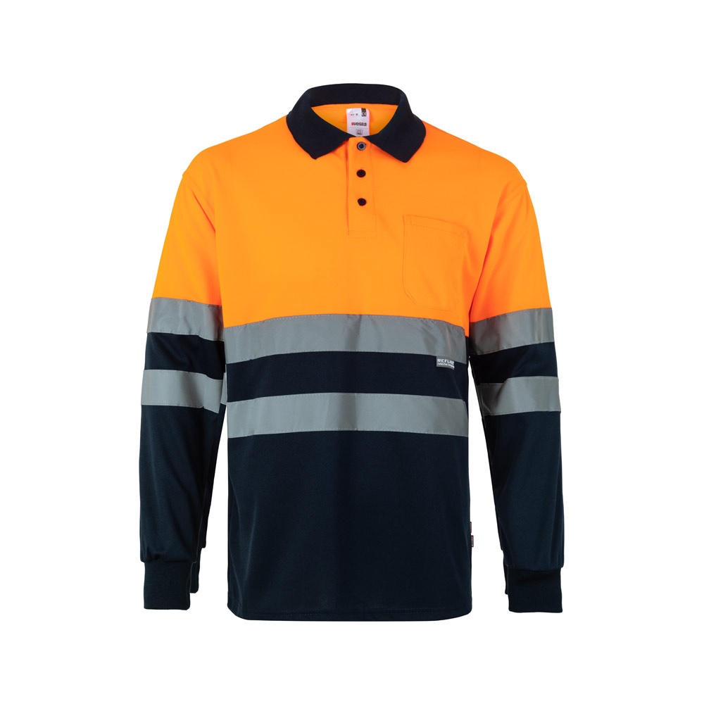 VL VULCAN. Polo bicolor bird-eye (160g/m²) de manga comprida, em poliéster (100%)