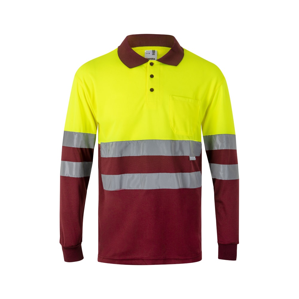 VL VULCAN. Polo bicolor bird-eye (160g/m²) de manga comprida, em poliéster (100%)