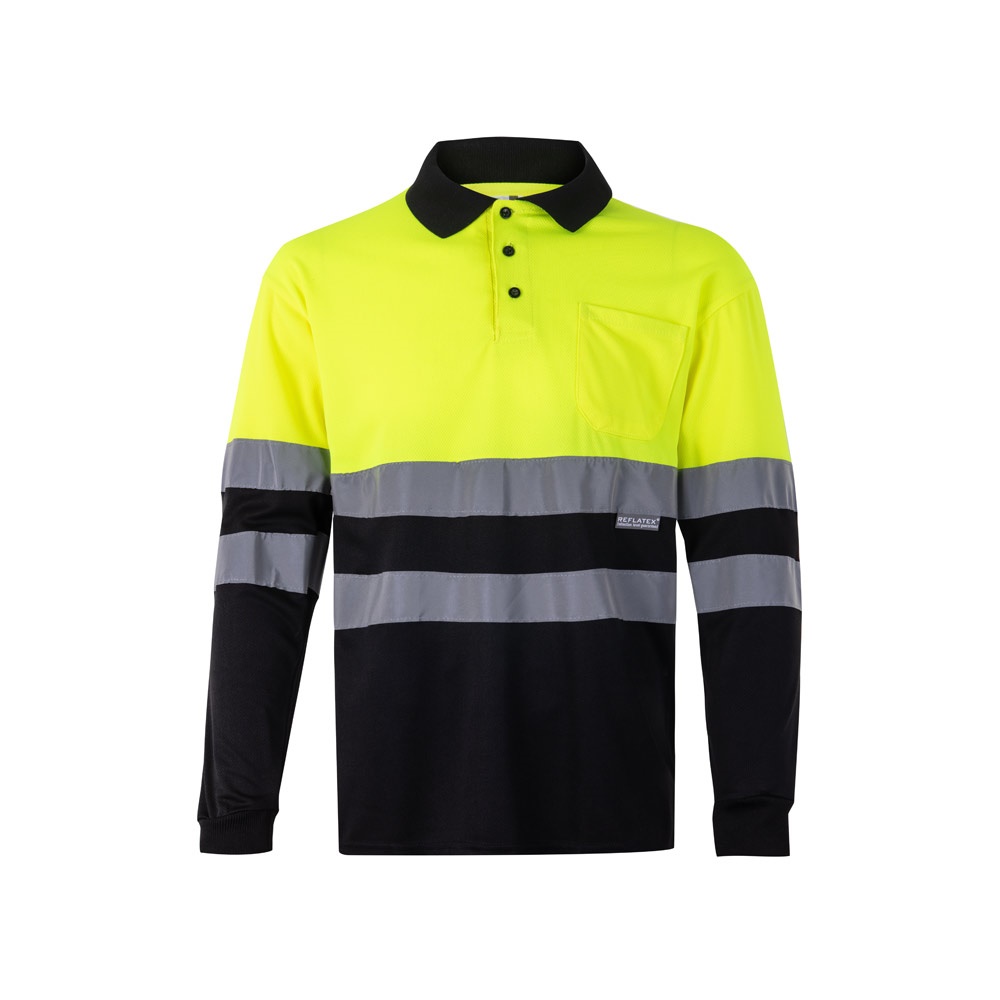VL VULCAN LARGE. Polo bicolor bird-eye (160g/m²) de manga comprida, em poliéster (100%)