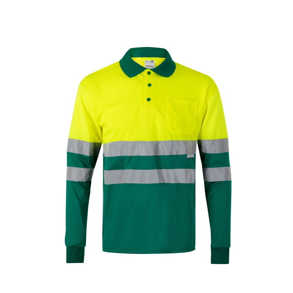 VL VULCAN LARGE. Polo bicolor bird-eye (160g/m²) de manga comprida, em poliéster (100%)