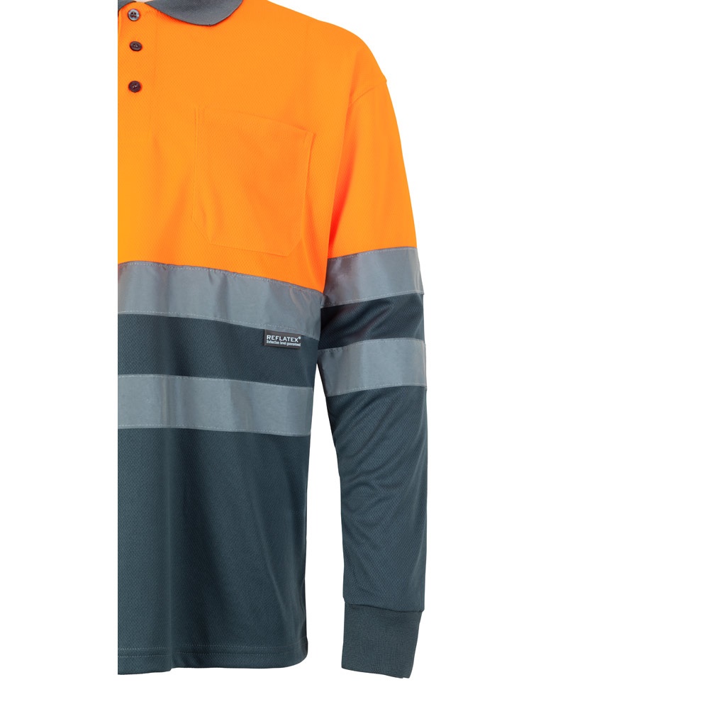 VL VULCAN LARGE. Polo bicolore (160g/m²) à manches longues, en polyester (100%)
