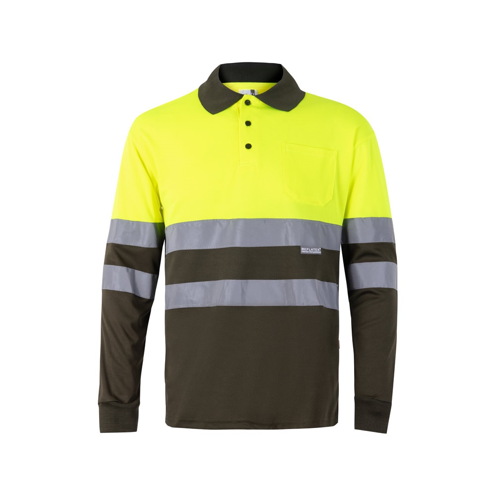 VL VULCAN LARGE. Polo bicolor bird-eye (160g/m²) de manga comprida, em poliéster (100%)