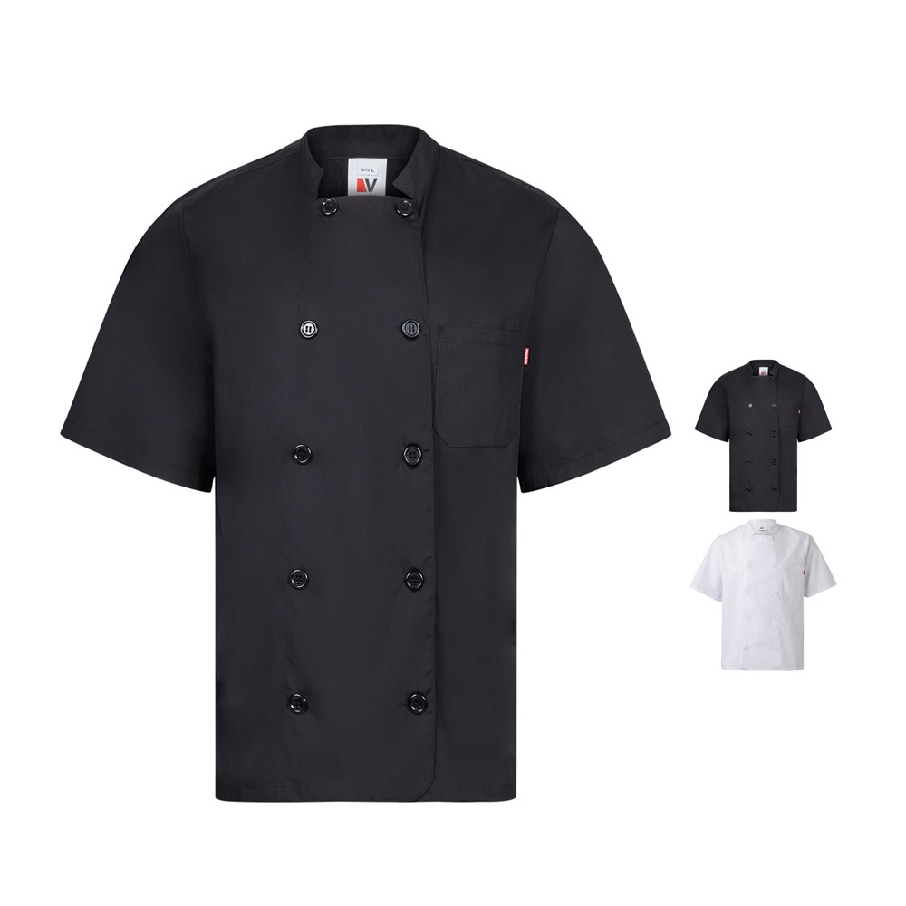 VL DURGA. Jaleca de cozinha de popelina (110g/m²) de manga curta, em algodão (35%) e poliéster (65%)