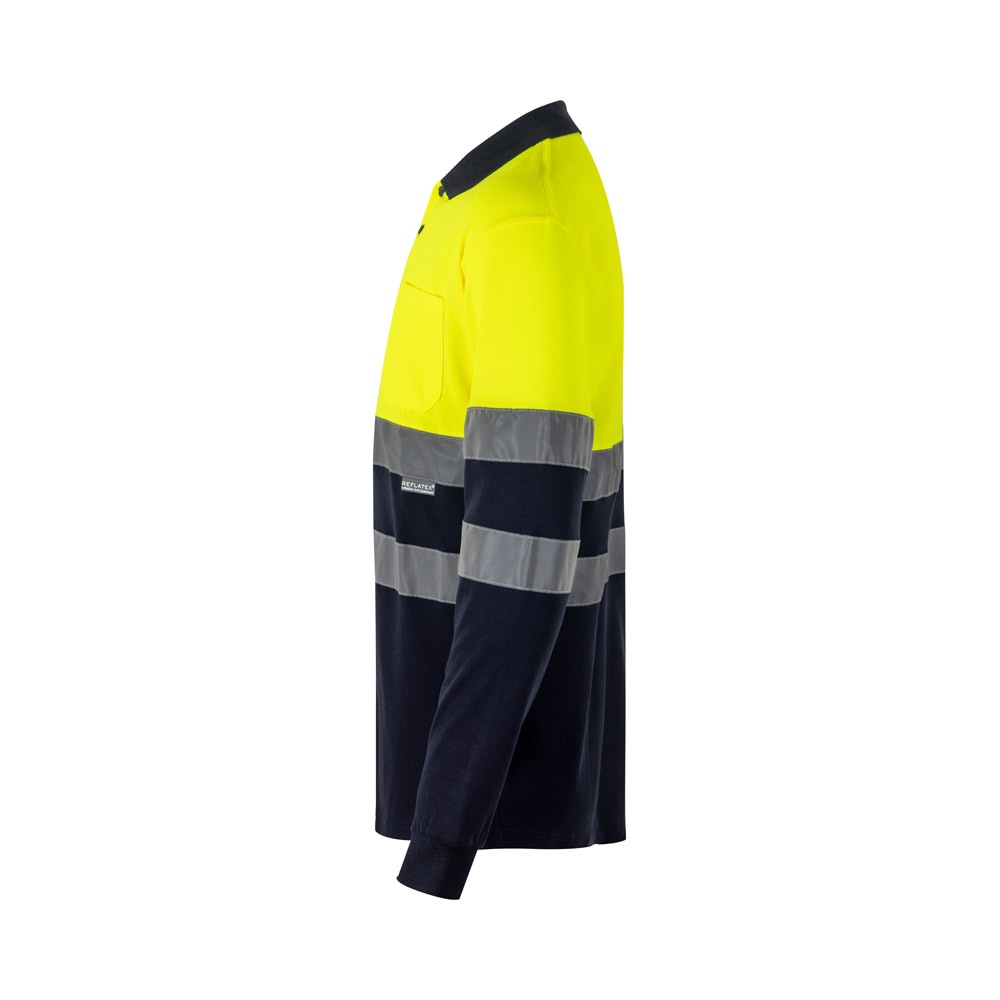 VL PLUTO. Polo piqué bicolore (150g/m²) à manches longues, en coton (55%) et polyester (45%)