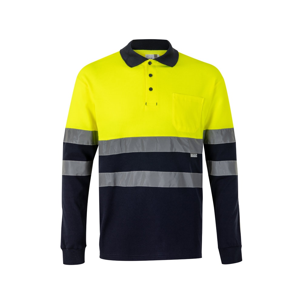 VL PLUTO. Polo bicolor piqué (150g/m²) de manga comprida, em algodão (55%) e poliéster (45%)