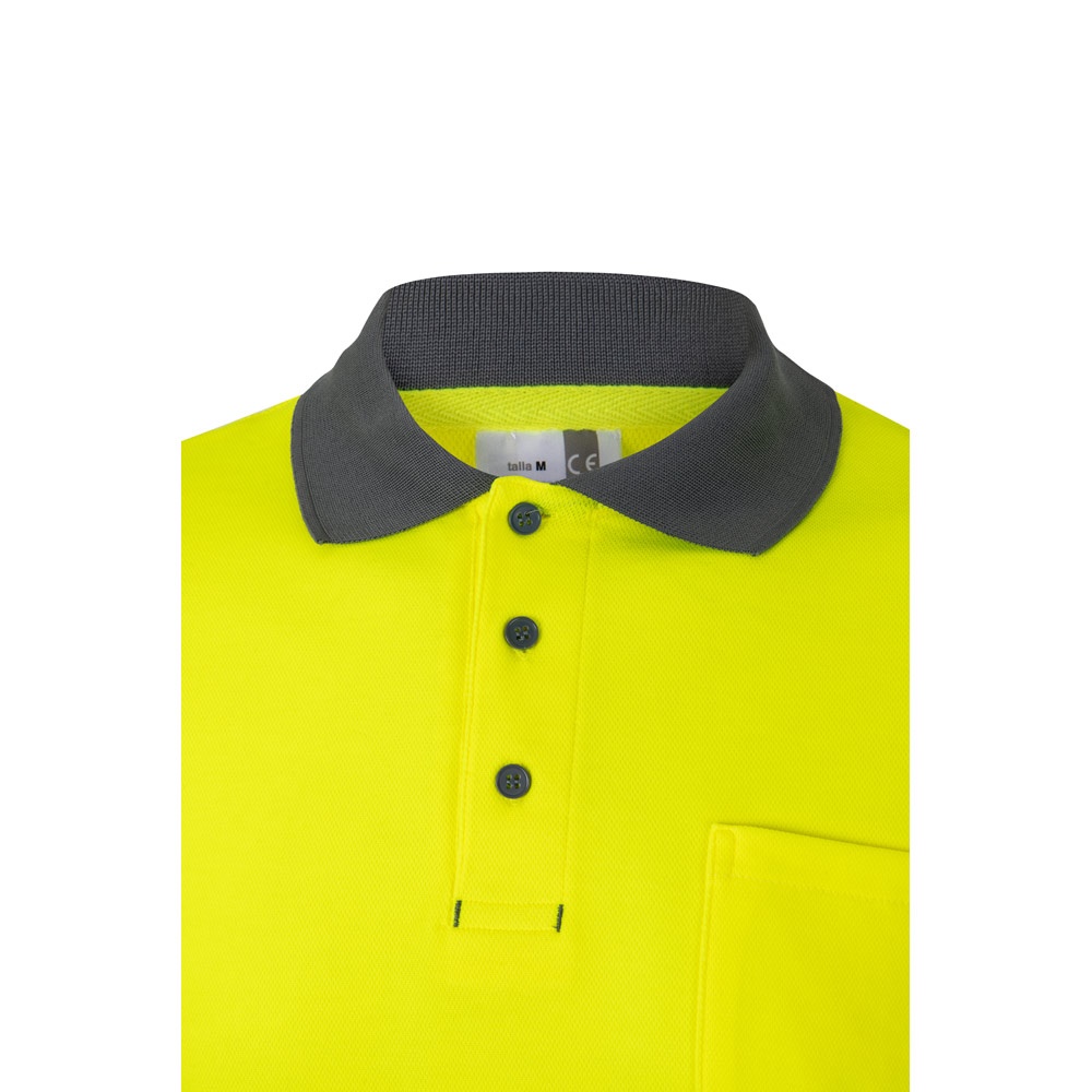 VL PLUTO. Polo piqué bicolore (150g/m²) à manches longues, en coton (55%) et polyester (45%)