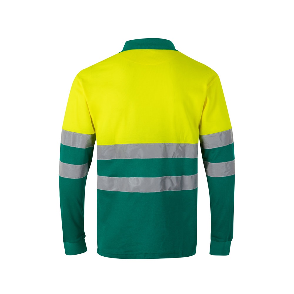 VL PLUTO. Polo piqué bicolore (150g/m²) à manches longues, en coton (55%) et polyester (45%)