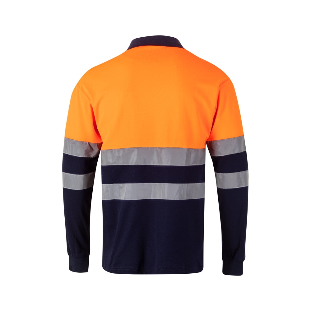 VL PLUTO. Polo piqué bicolore (150g/m²) à manches longues, en coton (55%) et polyester (45%)