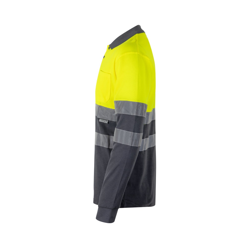 VL PLUTO LARGE. Polo piqué bicolore (150g/m²) à manches longues, en coton (55%) et polyester (45%)