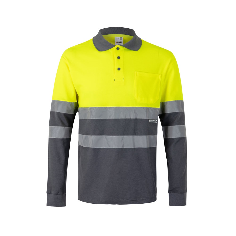 VL PLUTO LARGE. Polo bicolor piqué (150g/m²) de manga comprida, em algodão (55%) e poliéster (45%)