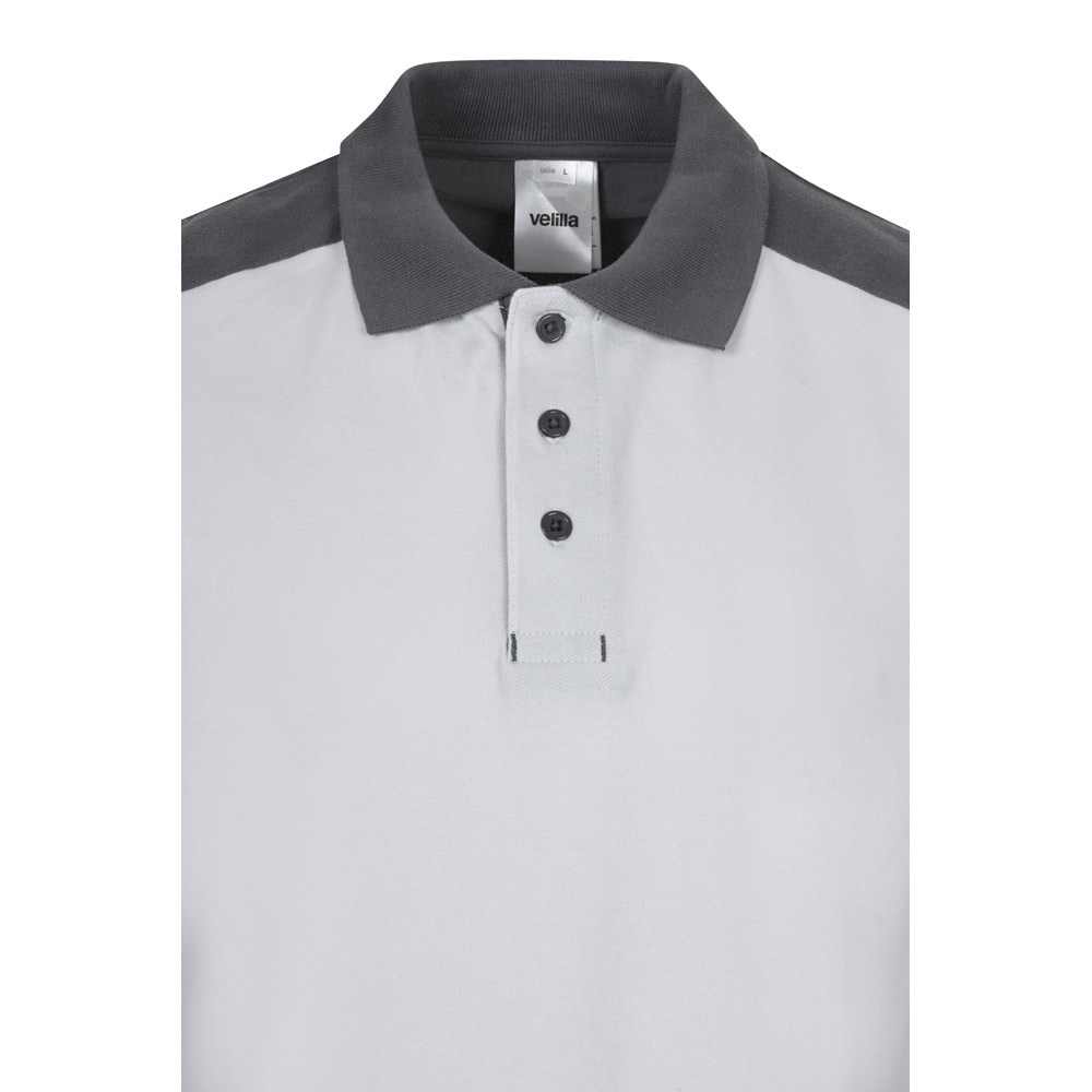VL VELES. Polo piqué bicolore stretch (200g/m²), manches courtes, en polyester (96%) et élasthanne (4%)
