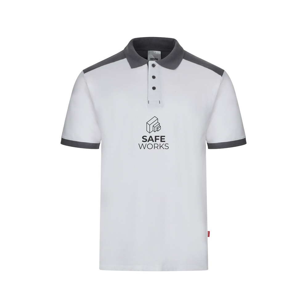 VL VELES. Polo piqué bicolore stretch (200g/m²), manches courtes, en polyester (96%) et élasthanne (4%)