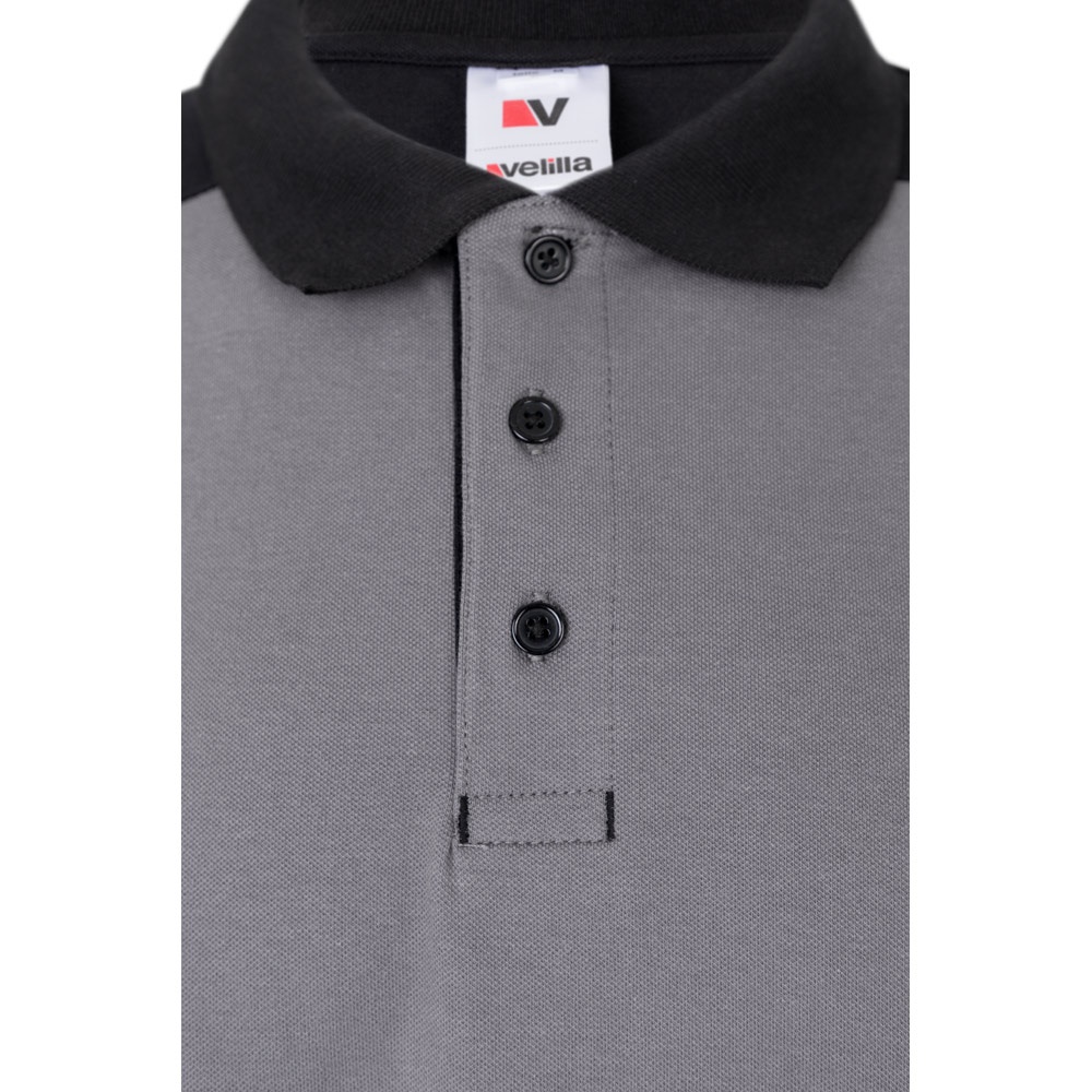 VL VELES. Polo piqué bicolore stretch (200g/m²), manches courtes, en polyester (96%) et élasthanne (4%)
