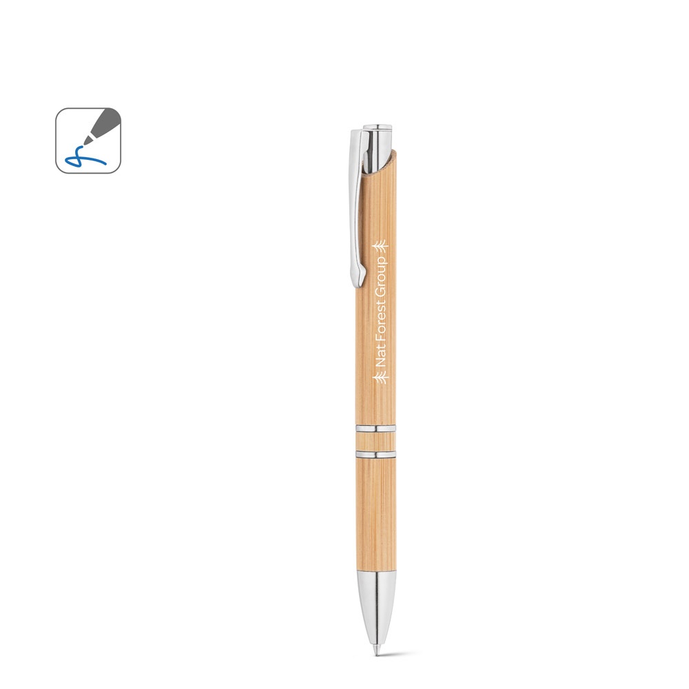 BETA BAMBOO. Bambusové guľôčkové pero so sponou a kovovými detailmi