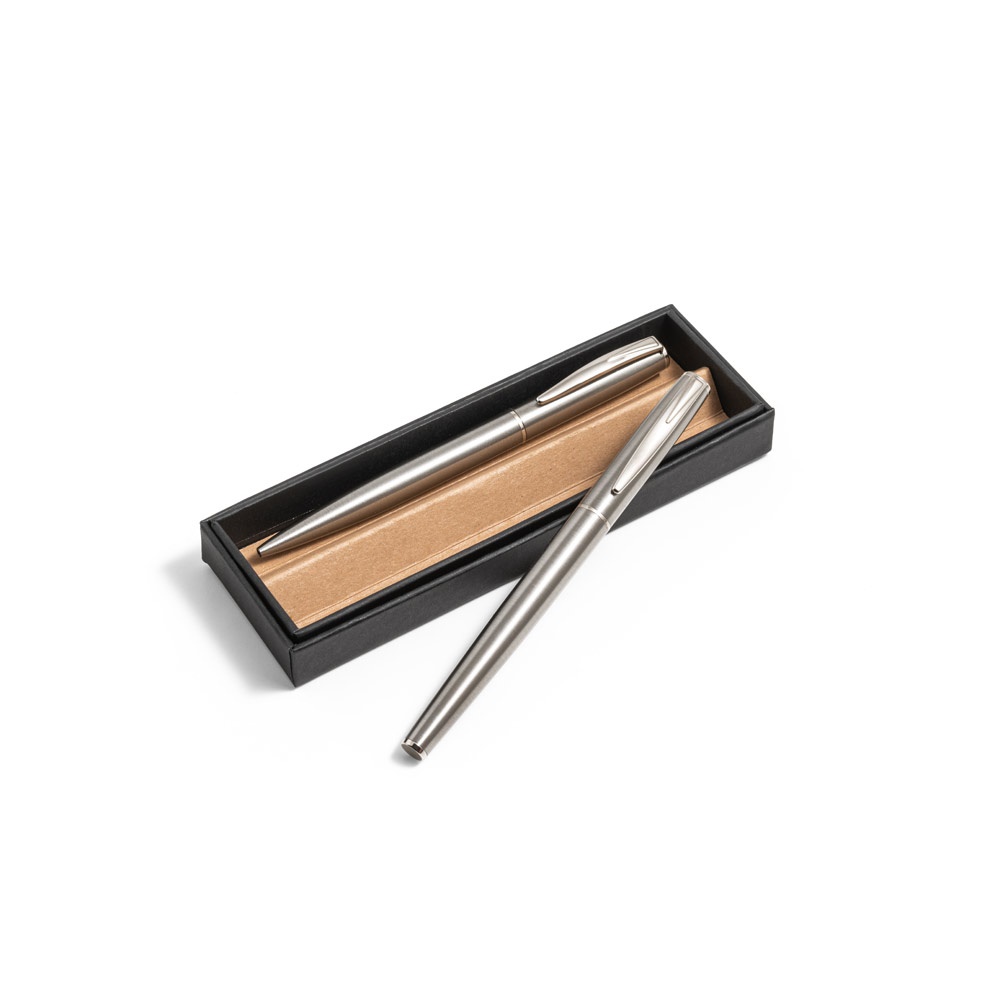 ELLA. Set de stylos à bille et rollers avec corps avec clip en acier inoxydable (53% rSS)
