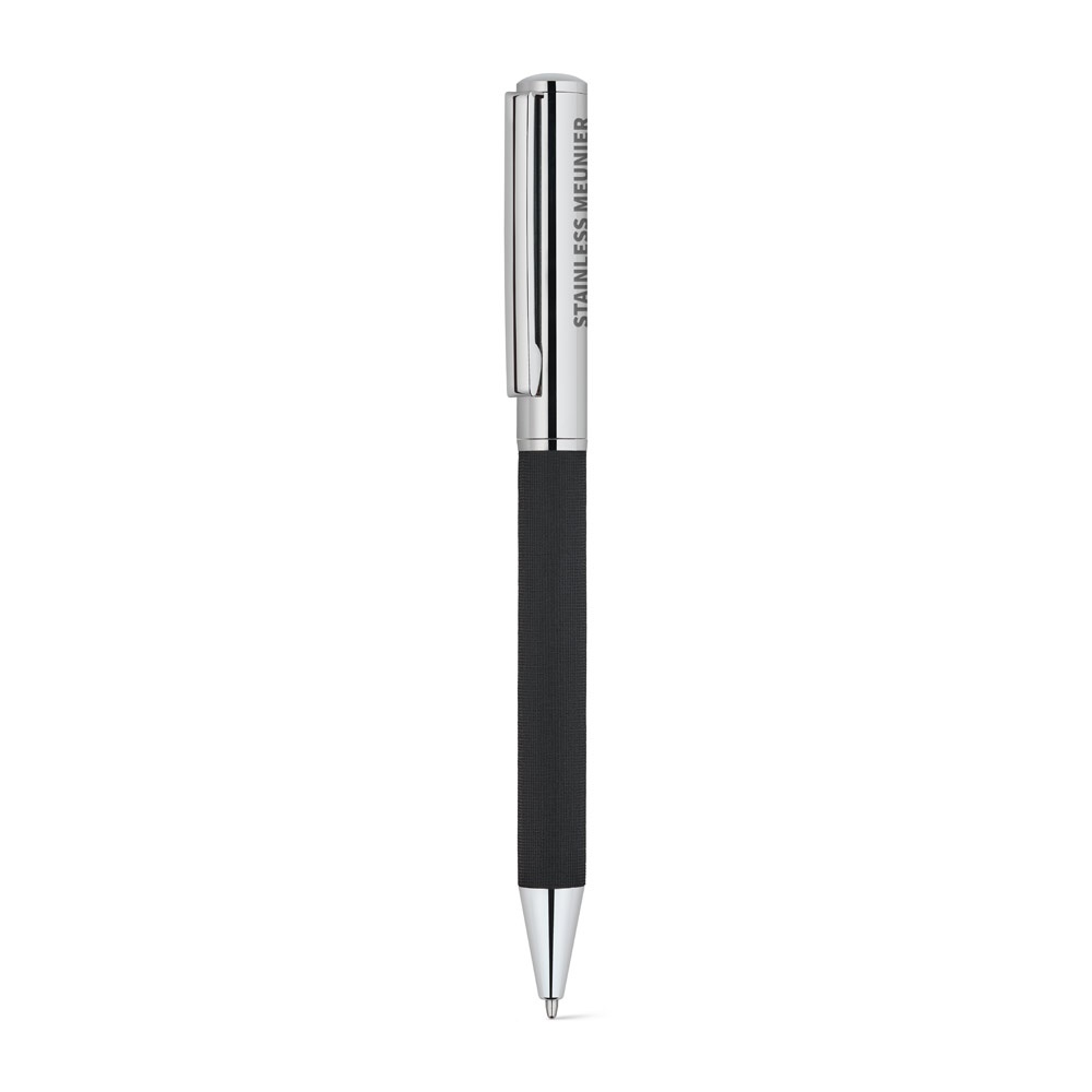 SLAUGHTER. Stylo à bille documentaire en acier inoxydable avec une finition brillante et une encre noire