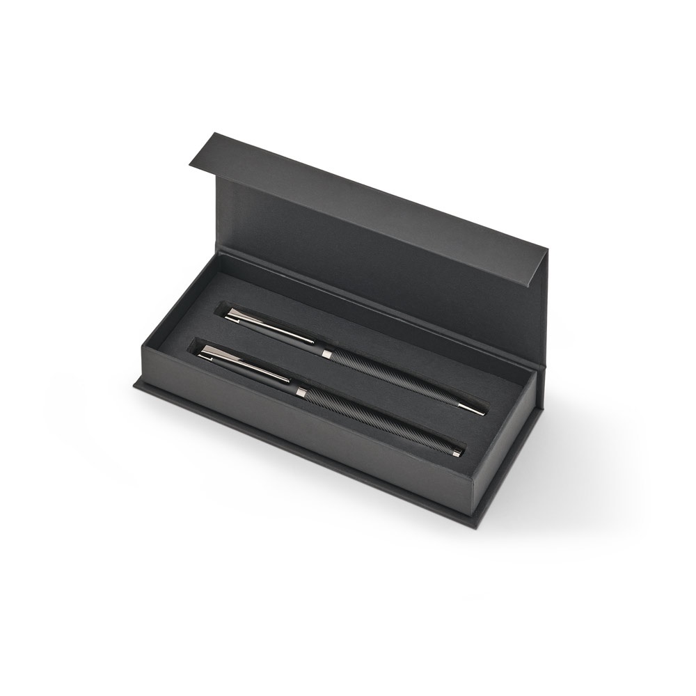 KINGSLEY. Ensemble composé d'un stylo à bille et d'un stylo roller en aluminium, avec encre bleue Dokumental