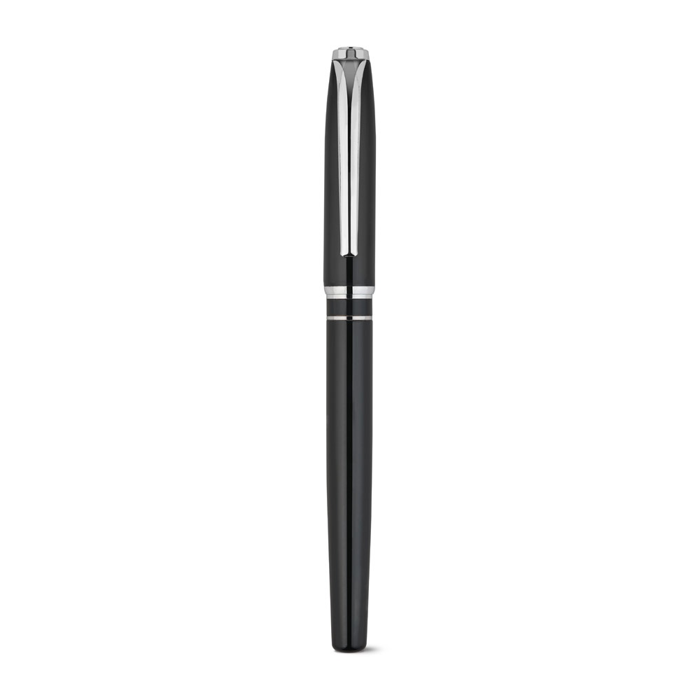 SARAMAGO. Coffret haut de gamme comprenant 1 stylo à bille et 1 stylo roller en cuivre et acier inoxydable, à encre bleue