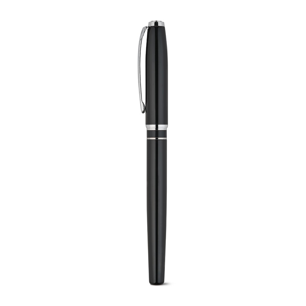 SARAMAGO. Coffret haut de gamme comprenant 1 stylo à bille et 1 stylo roller en cuivre et acier inoxydable, à encre bleue