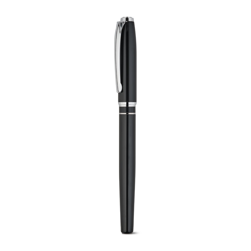 SARAMAGO. Coffret haut de gamme comprenant 1 stylo à bille et 1 stylo roller en cuivre et acier inoxydable, à encre bleue