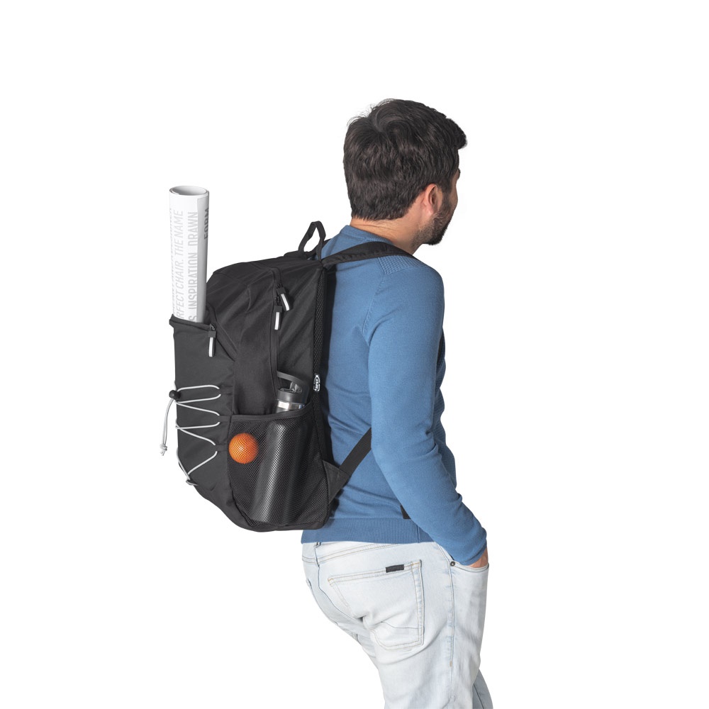 DELFOS BACKPACK. Sac à dos pour ordinateur portable en 300D polyester recyclé et 600D polyester recyclé avec éléments réfléchissants