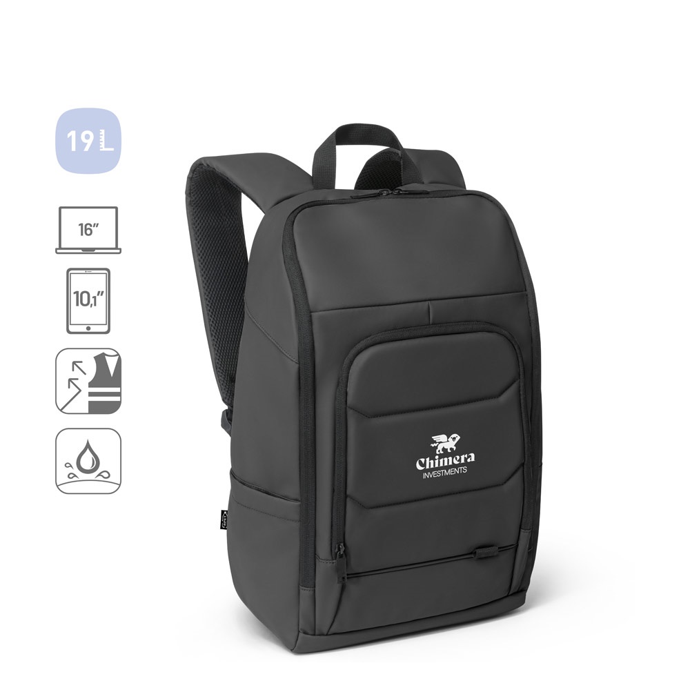 TOULON. Batoh na notebook vyrobený z vysokohustotného 600D recyklovaného polyesteru s vodeodolnou úpravou 16"