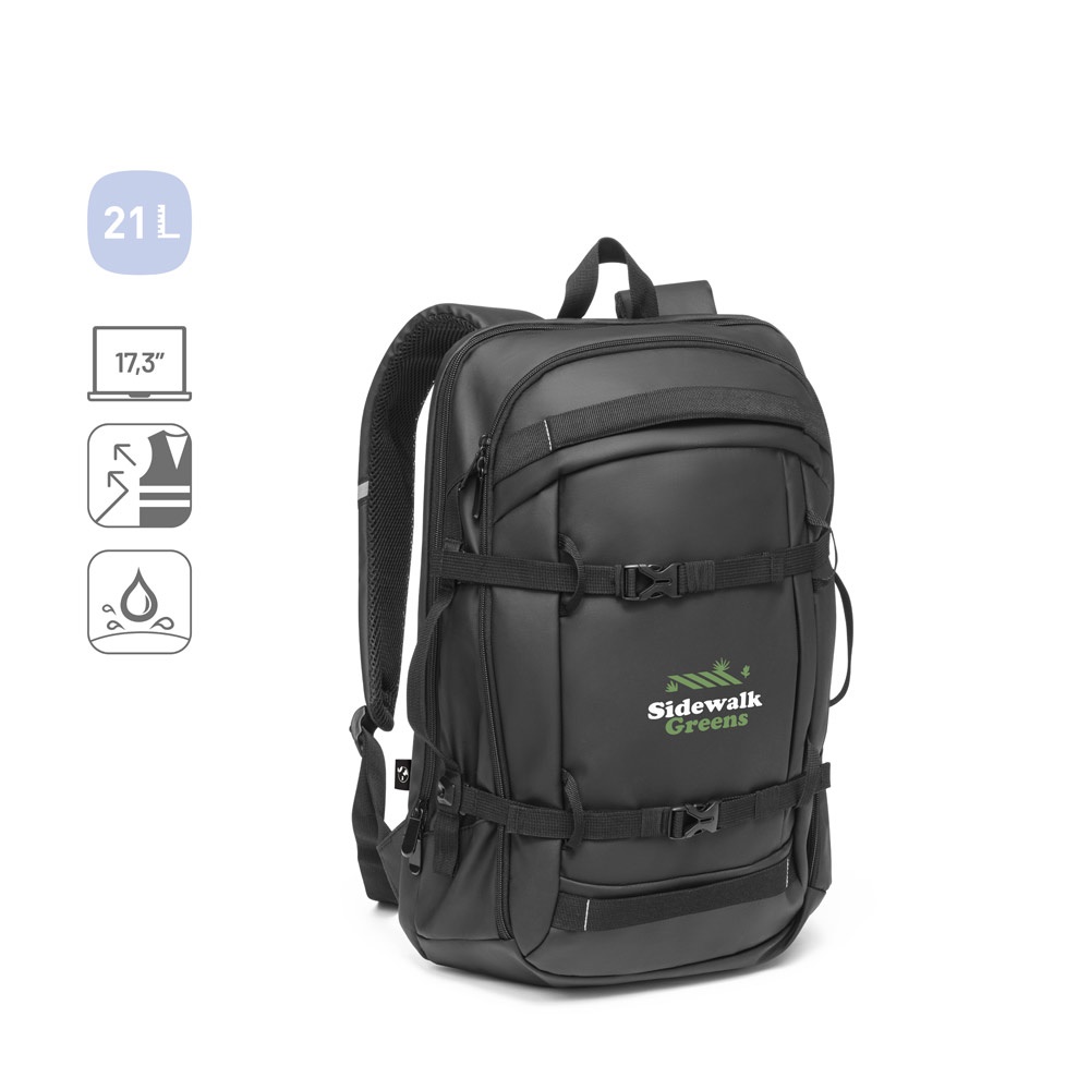 KAMPALA. Batoh na notebook z recyklovaného polyesteru s vysokou hustotou 900D, s vodeodolnou vrstvou a podšívkou z recyklovaného polyesteru 210D 17'3"