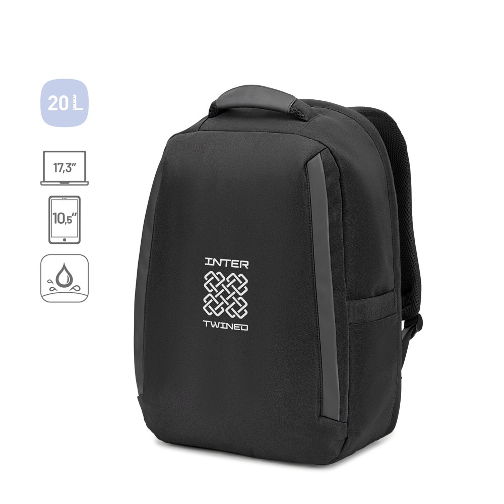 YANGON BPACK. Batoh proti krádeži, v keprovej tkanine s vodoodpudivým povlakom a hustou 600D recyklovanou polyesterovou tkaninou, pre laptop 17'3"