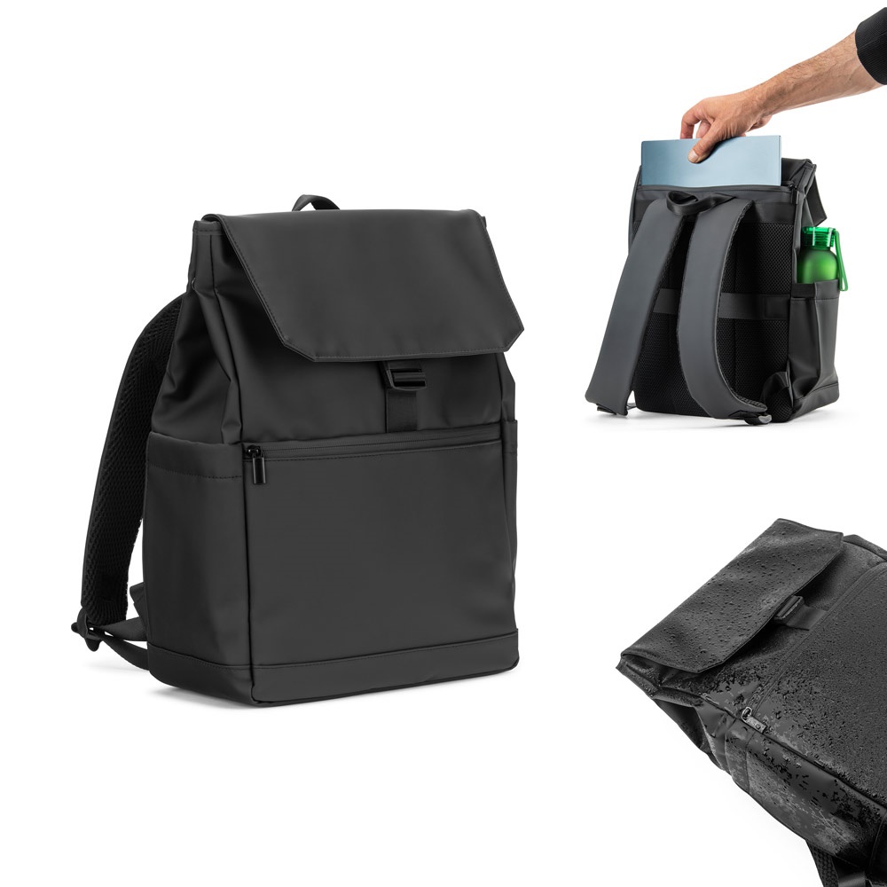 AZORES BAG. Mochila para computador portátil (16") em PU, com pala que cobre todos os compartimentos