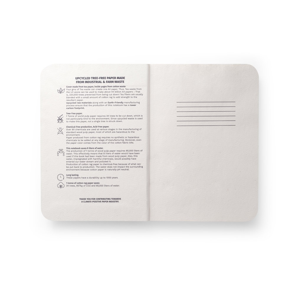 TEAPAD SEMI-RIGID. Bloc-notes A5 avec couverture semi-rigide fabriquée à partir de déchets de feuilles de thé (65%)