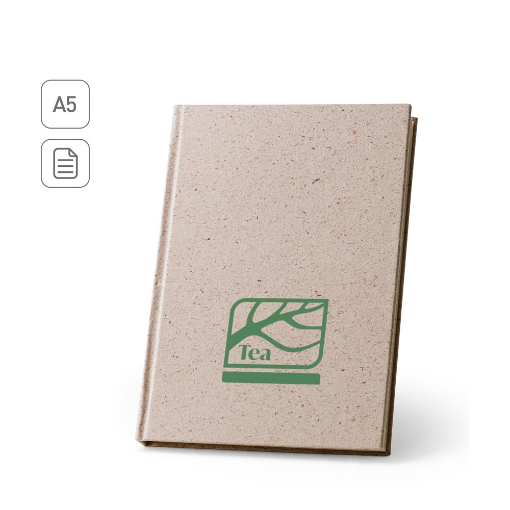 TEAPAD RIGID. Bloc-notes A5 avec couverture rigide fabriquée à partir de déchets de feuilles de thé (65%)