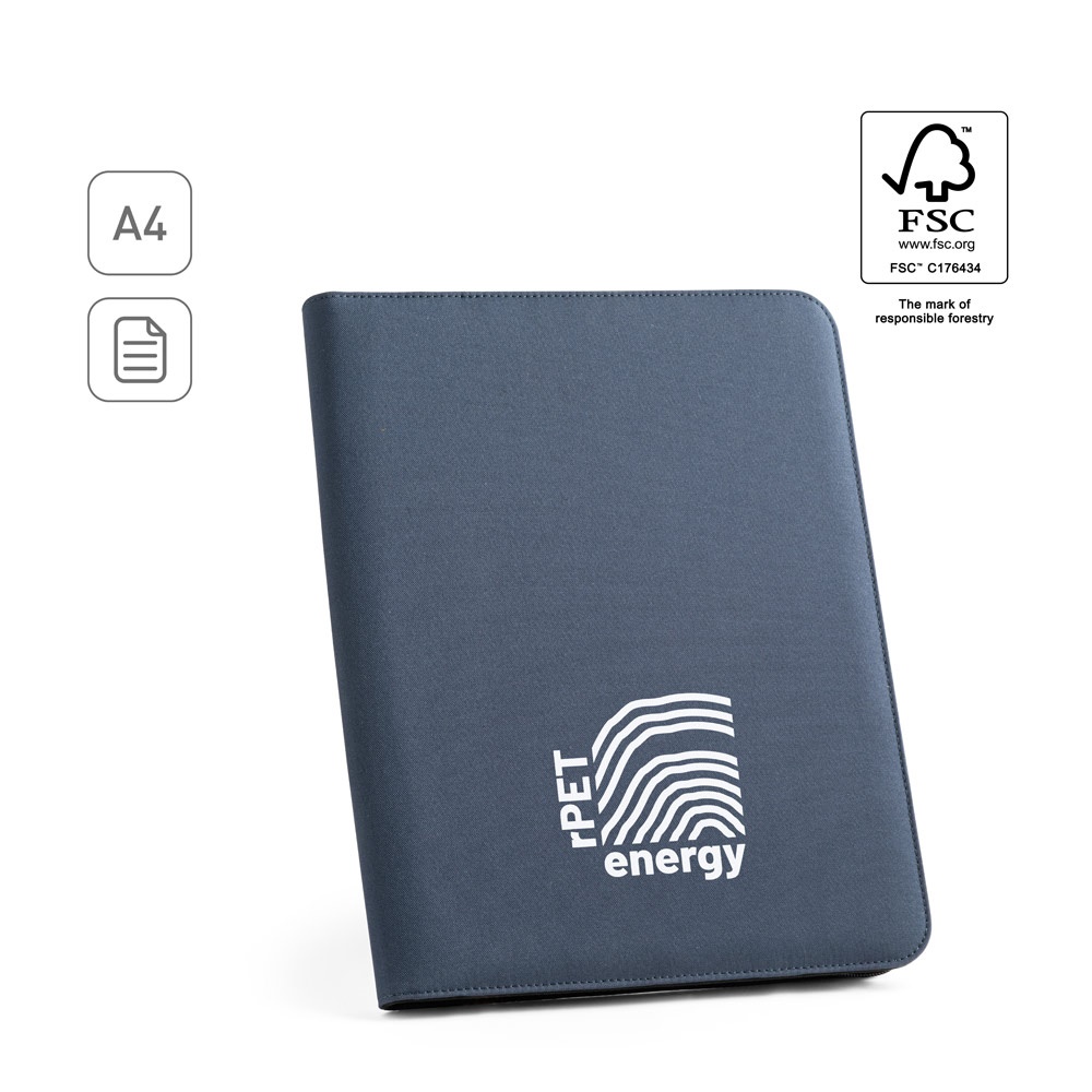 EMERGE FOLDER. Zakladač A4 z recyklovaného polyesteru (100 % rPET) 300D so zipsom