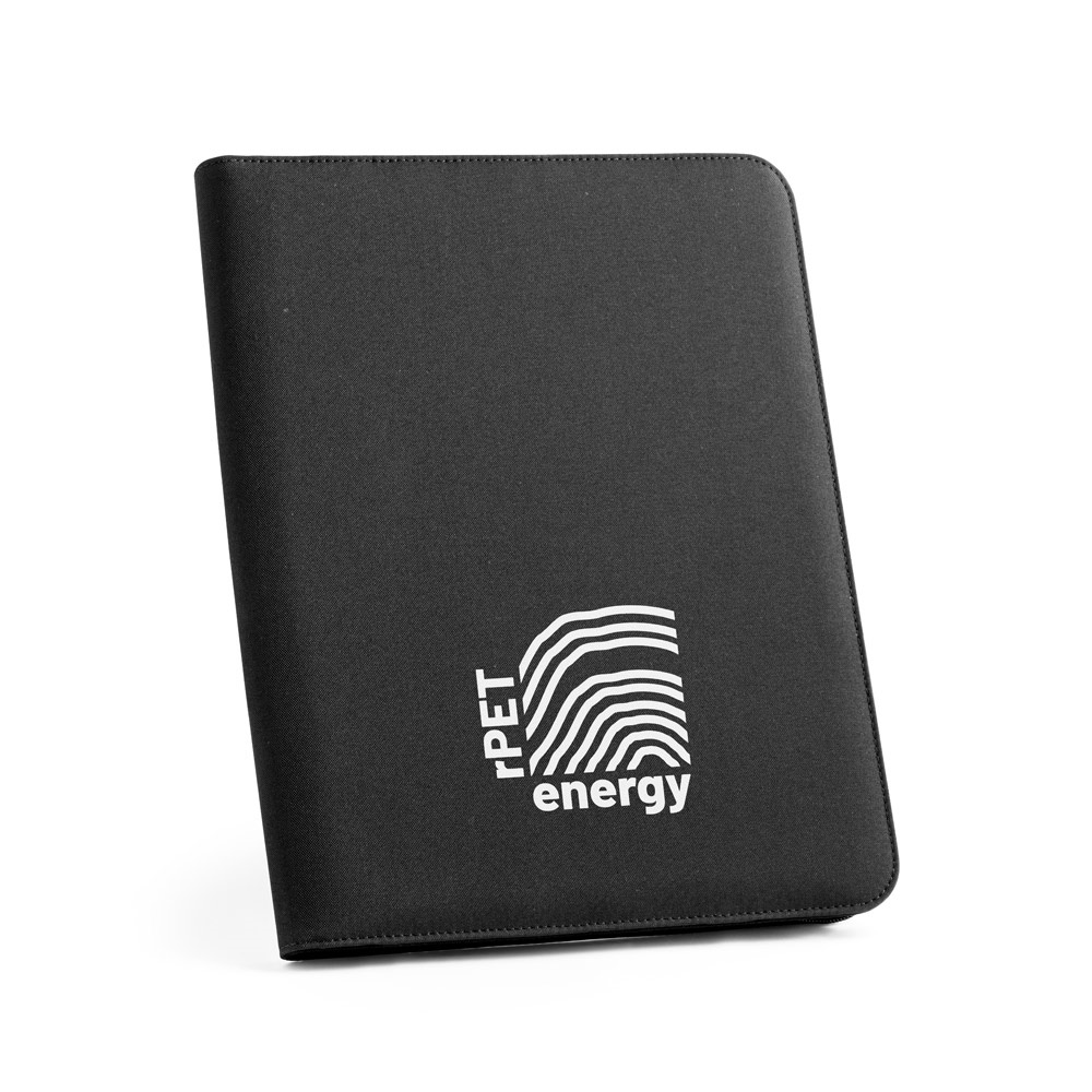 Vue 3 de EMERGE FOLDER II. Porte documents A4 en 300D polyester recyclé (100% rPET) avec fermeture éclair
