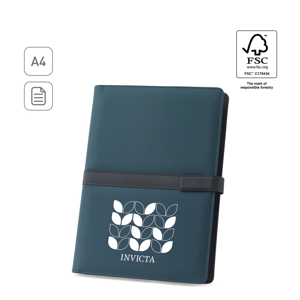 SANDERSON FOLDER. A4 zložka v PU (50% recyklovaný) s magnetickým uzáverom a zápisníkom s linajkovými stránkami