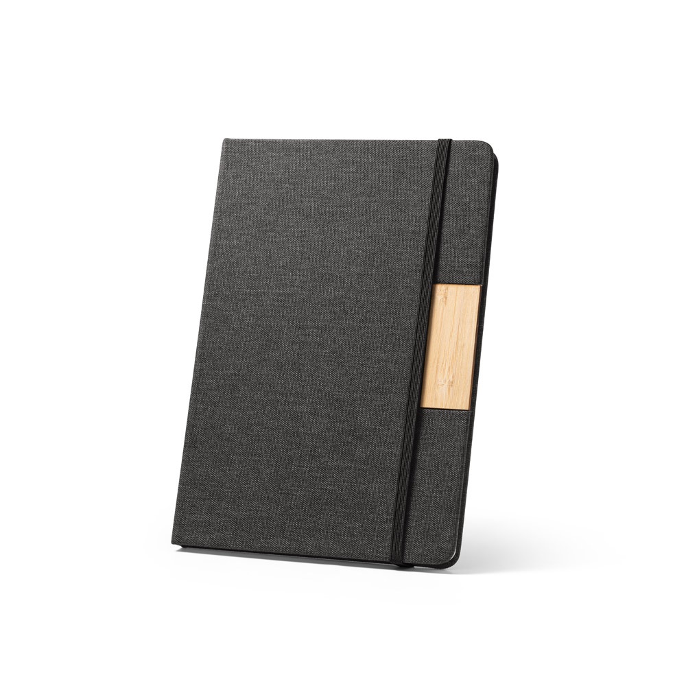 SCLIAR. Ensemble composé d'un stylo à bille, d'un bloc-notes et d'une bouteille, fabriqués à partir de PET recyclé, d'aluminium recyclé et de bambou