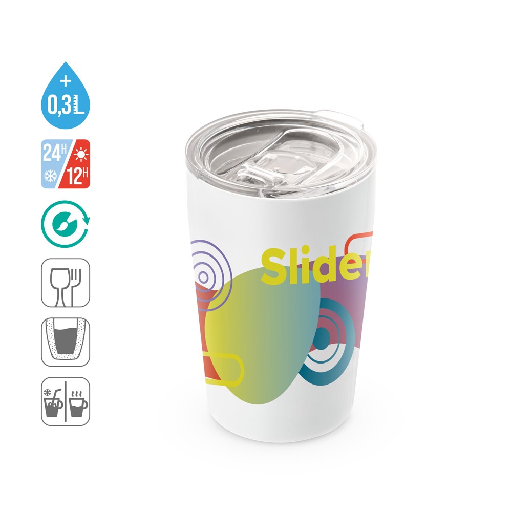 SLIDER. Dvojplášťový sublimačný cestovný pohár z nehrdzavejúcej ocele 380 mL