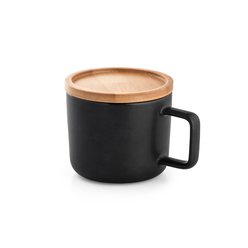 FANGIO. Tasse en céramique 220 mL avec couvercle et base en bambou