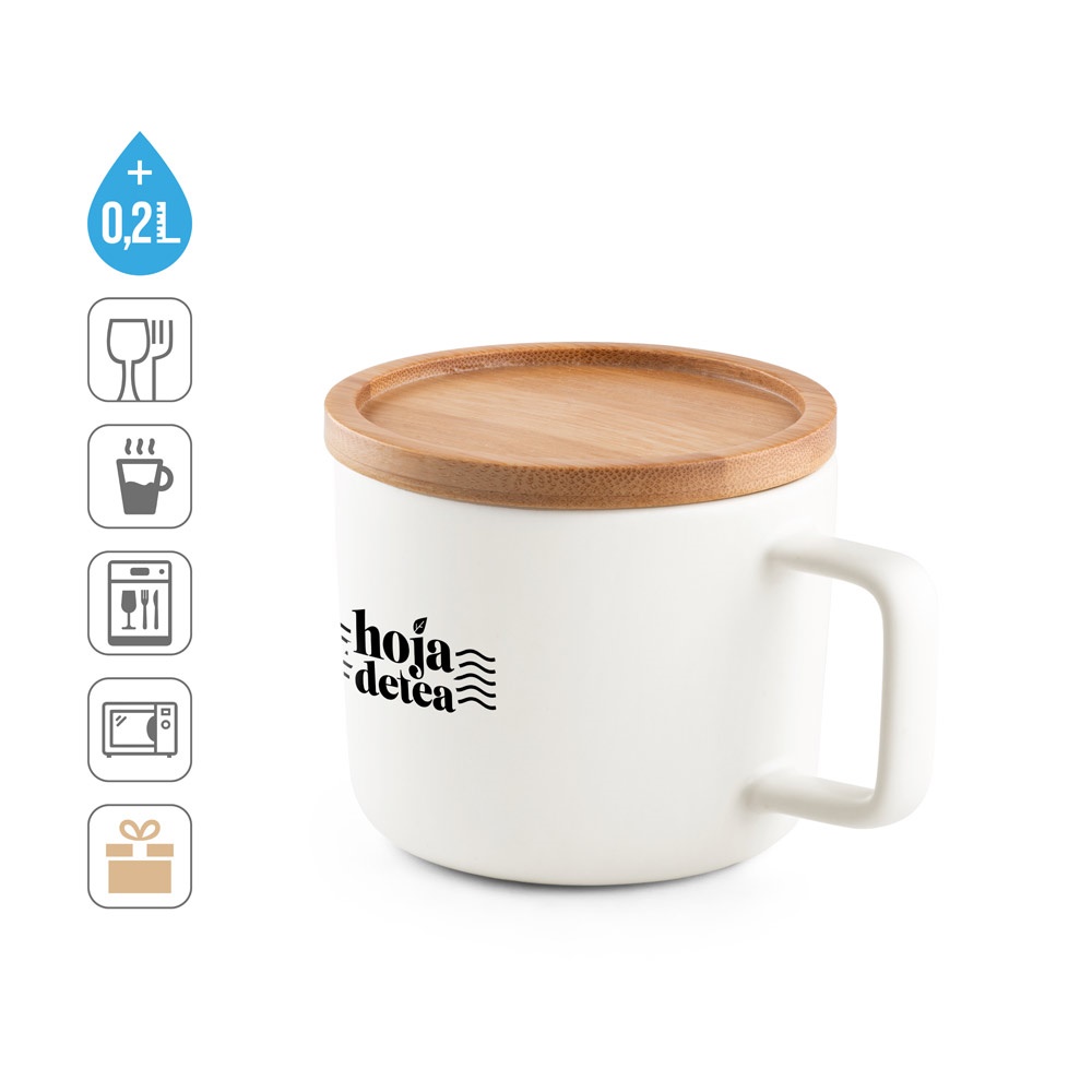 Vue 9 de FANGIO. Tasse en céramique 220 mL avec couvercle et base en bambou