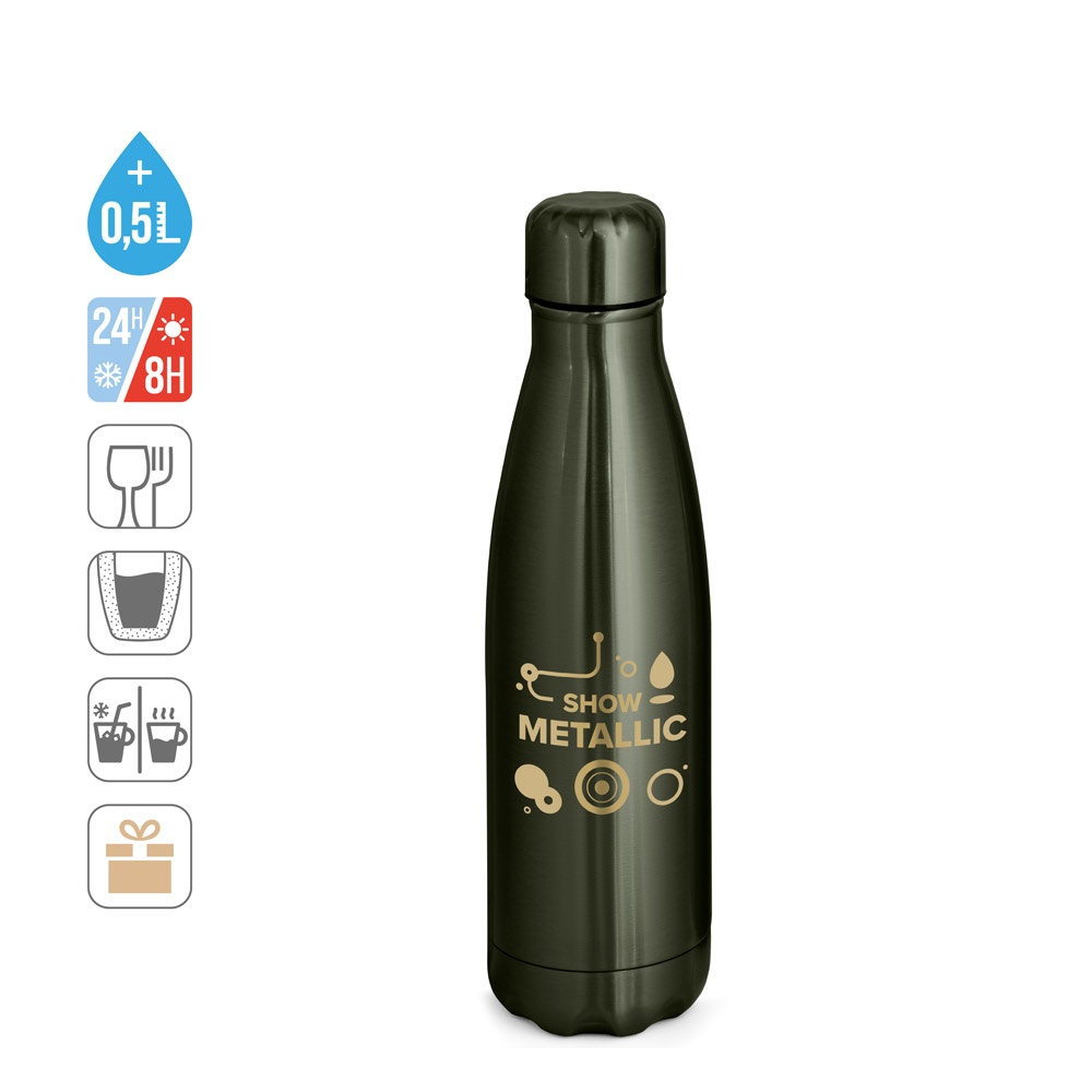 SHOW METALLIC. Fľaša z nehrdzavejúcej ocele s matným kovovým povrchom 510 ml