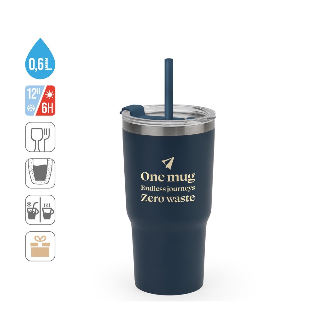 Vue 9 de JOYNER M. Gobelet de voyage compact en acier inoxydable (91% recyclé) avec double paroi isolée sous vide et finition mate 600 mL