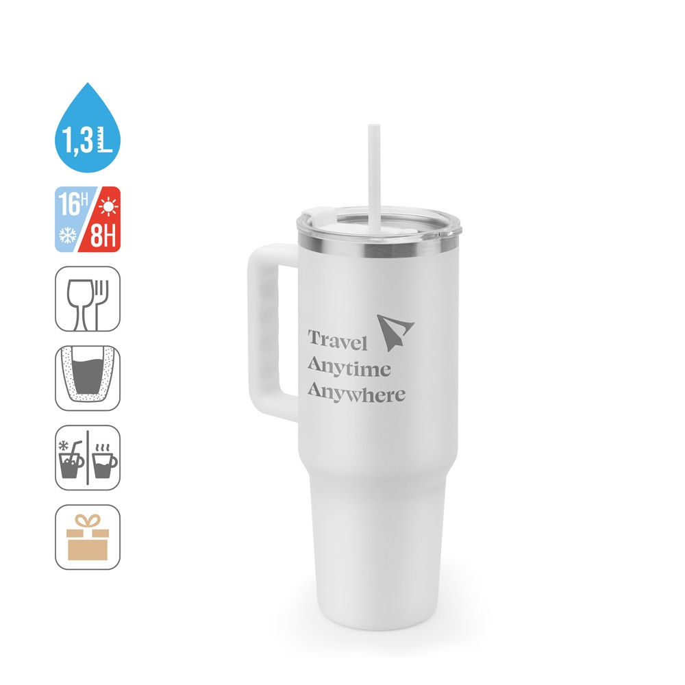 Vue 9 de JOYNER XL. Grand gobelet de voyage en acier inoxydable (91% recyclé) avec double paroi isolée sous vide et finition mate 1300 mL