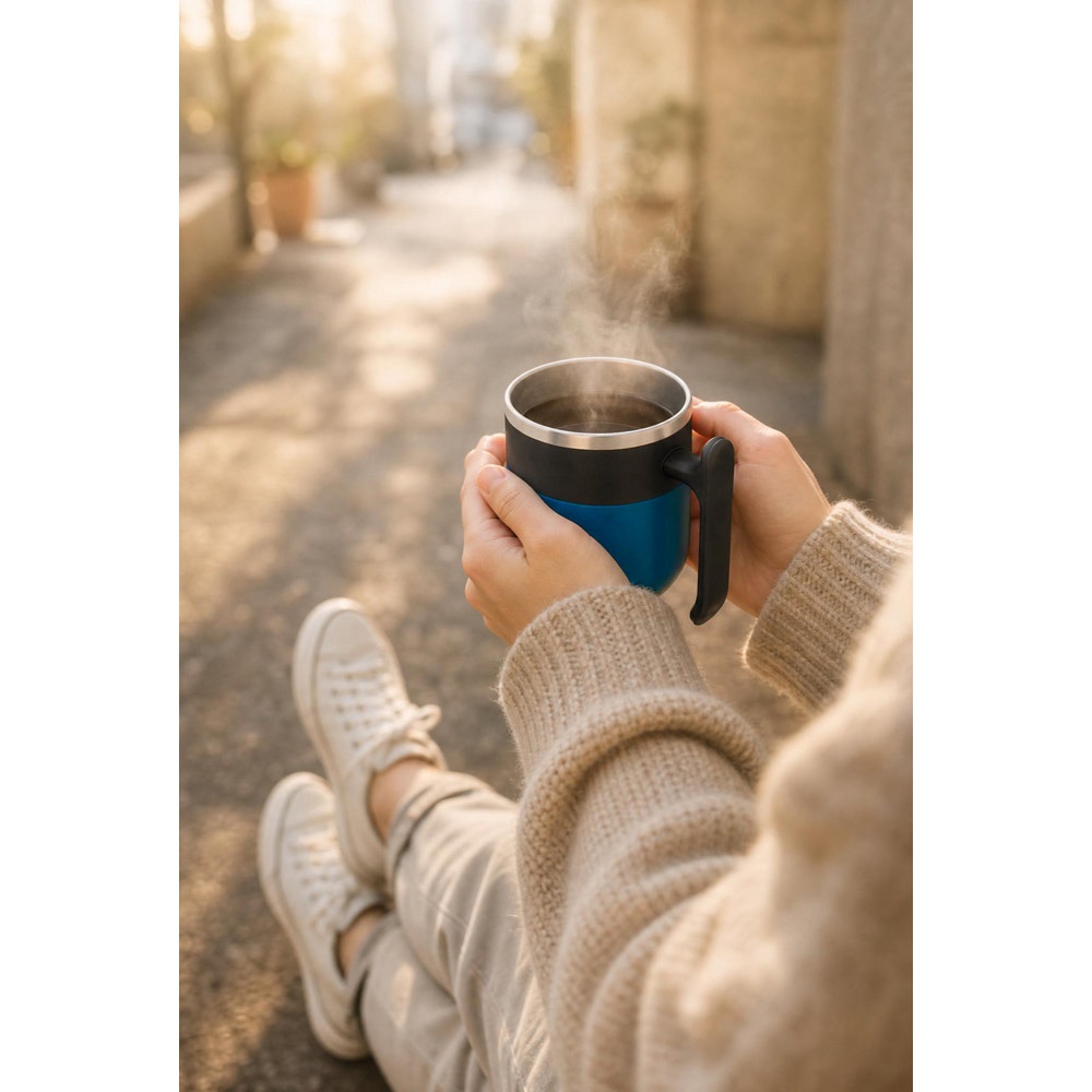 MALDINI. Mug de voyage avec paroi intérieure en acier inoxydable et finition mate, 400 ml